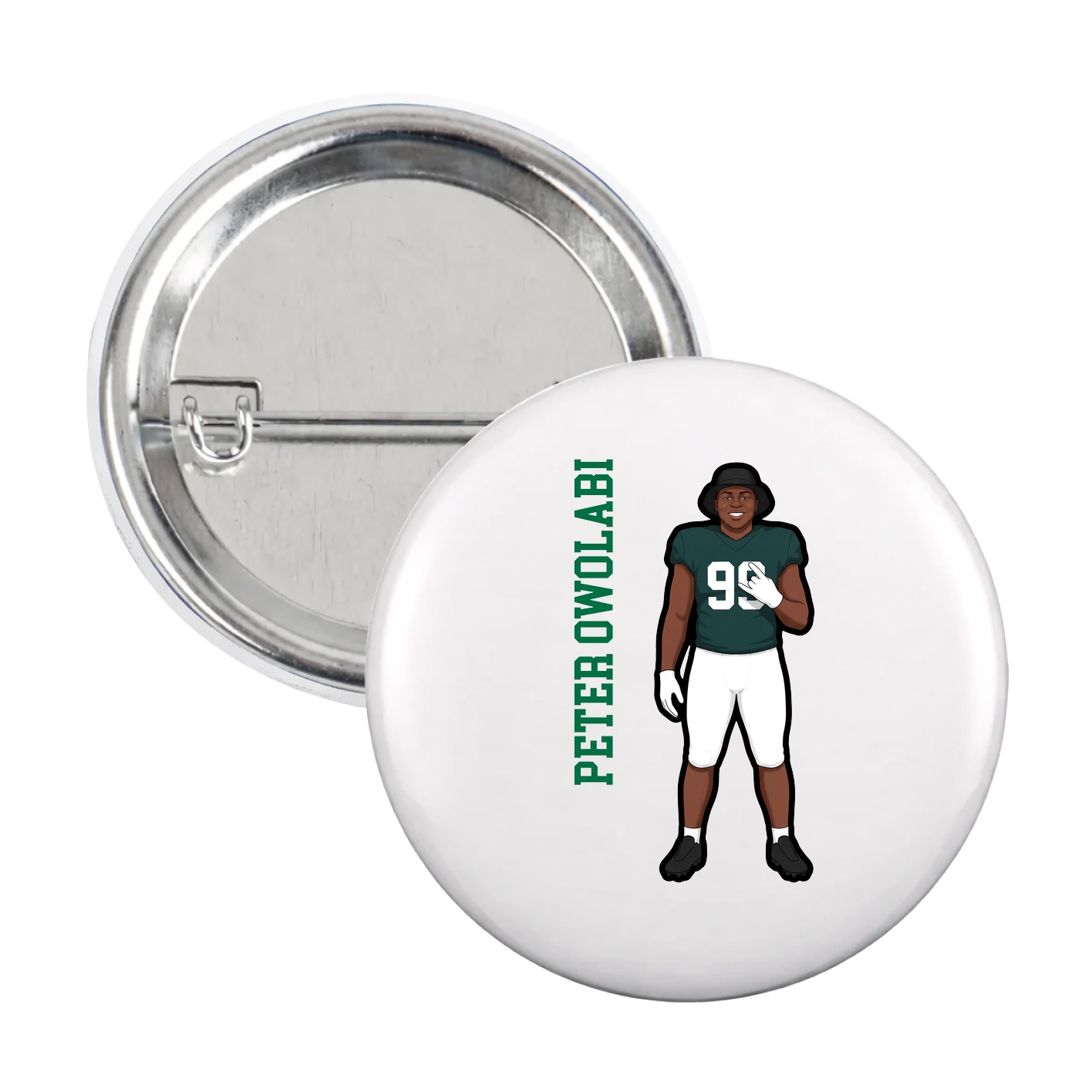 Game Day Button — Name Vertical in White