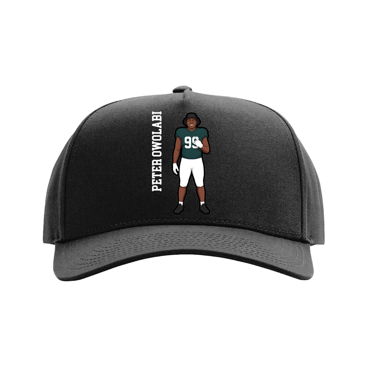 Full Fabric Five-Panel Champ Cap — Name Vertical in Black