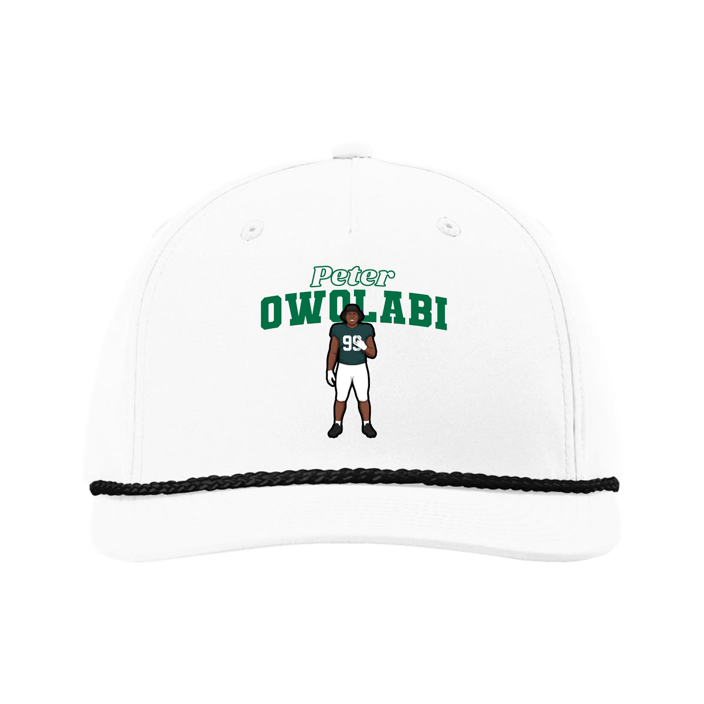 Five-Panel Classic Rope Cap — Name Arch in White