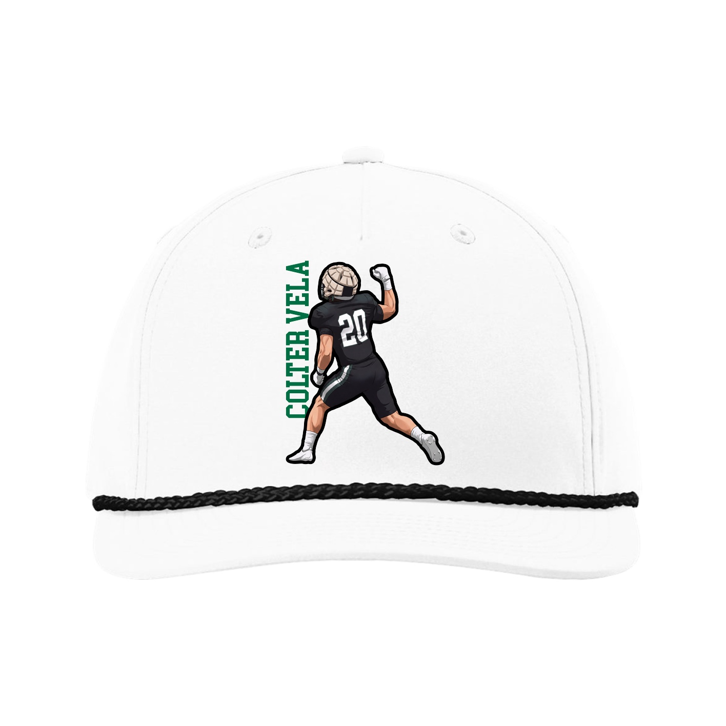 Five-Panel Classic Rope Cap — Name Vertical in White