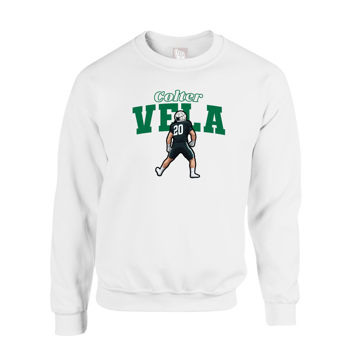 Fleece Crew — Name Arch in White