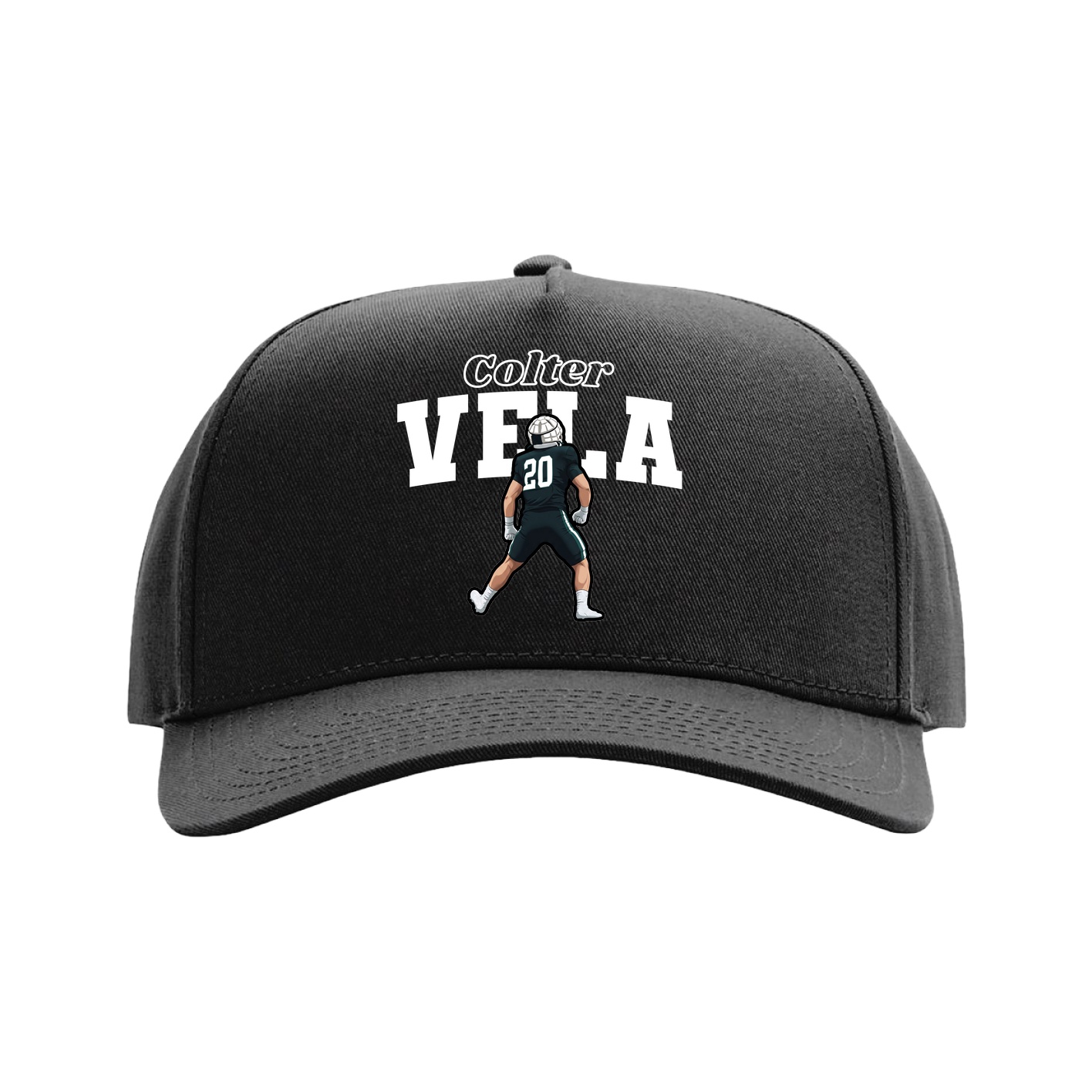 Full Fabric Five-Panel Champ Cap — Name Arch in Black