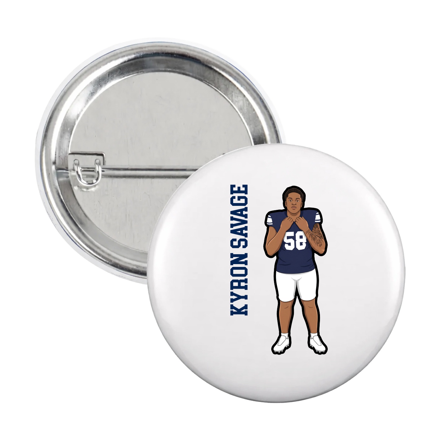 Game Day Button — Name Vertical in White
