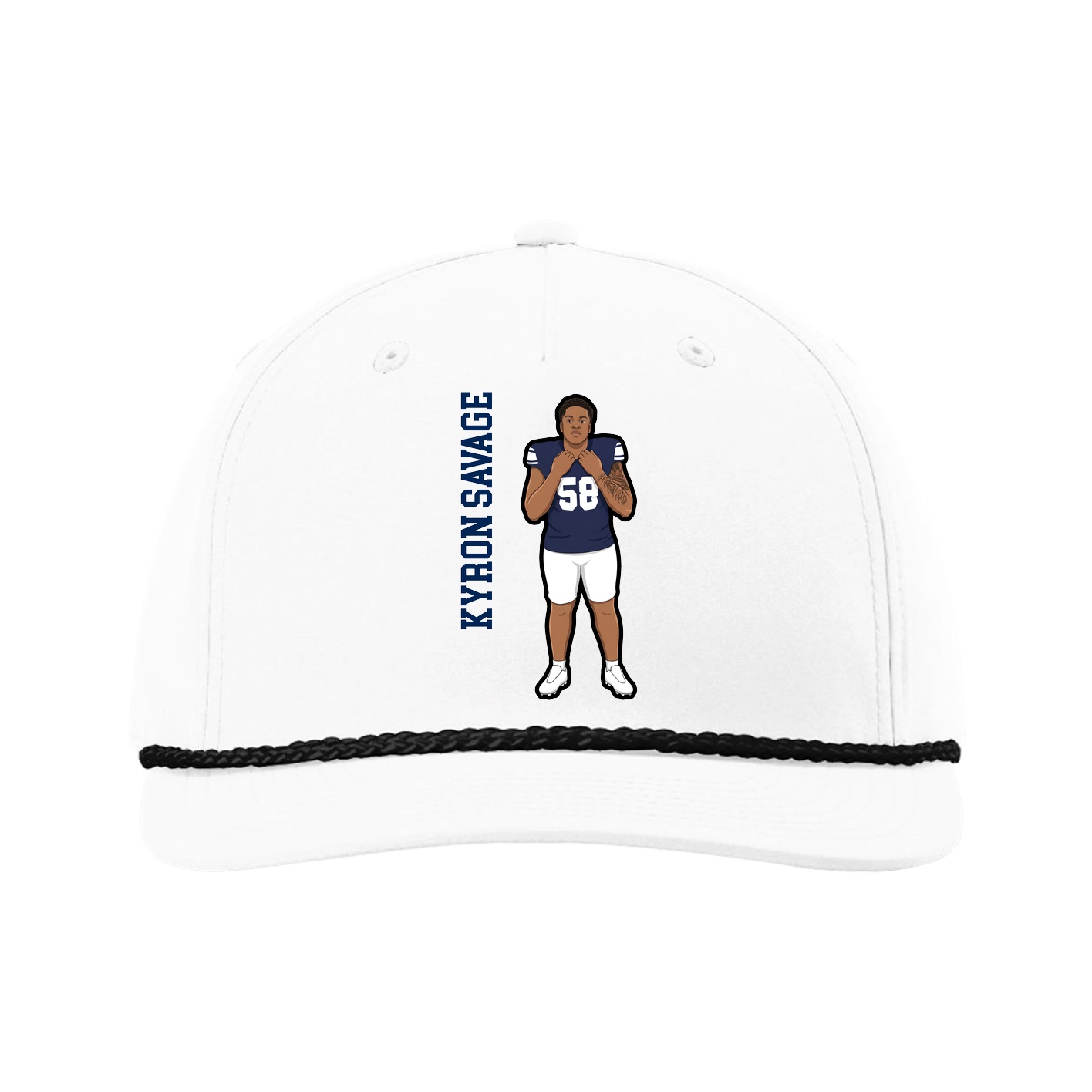 Five-Panel Classic Rope Cap — Name Vertical in White
