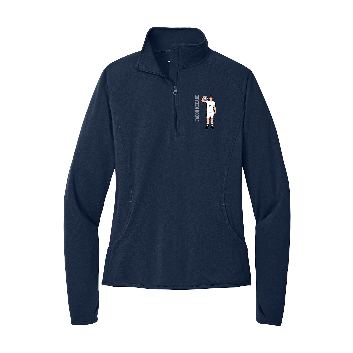 Women's Q-Zip Pullover — Name Vertical in Navy