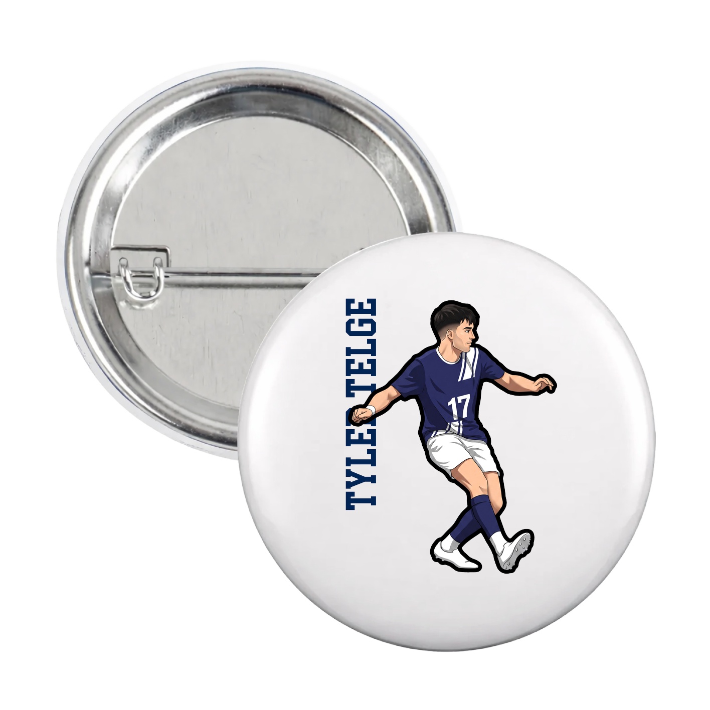 Game Day Button — Name Vertical in White