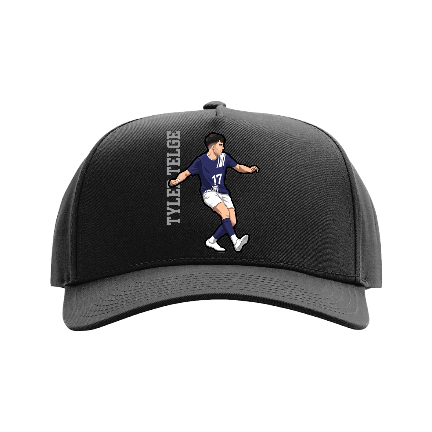 Full Fabric Five-Panel Champ Cap — Name Vertical in Black