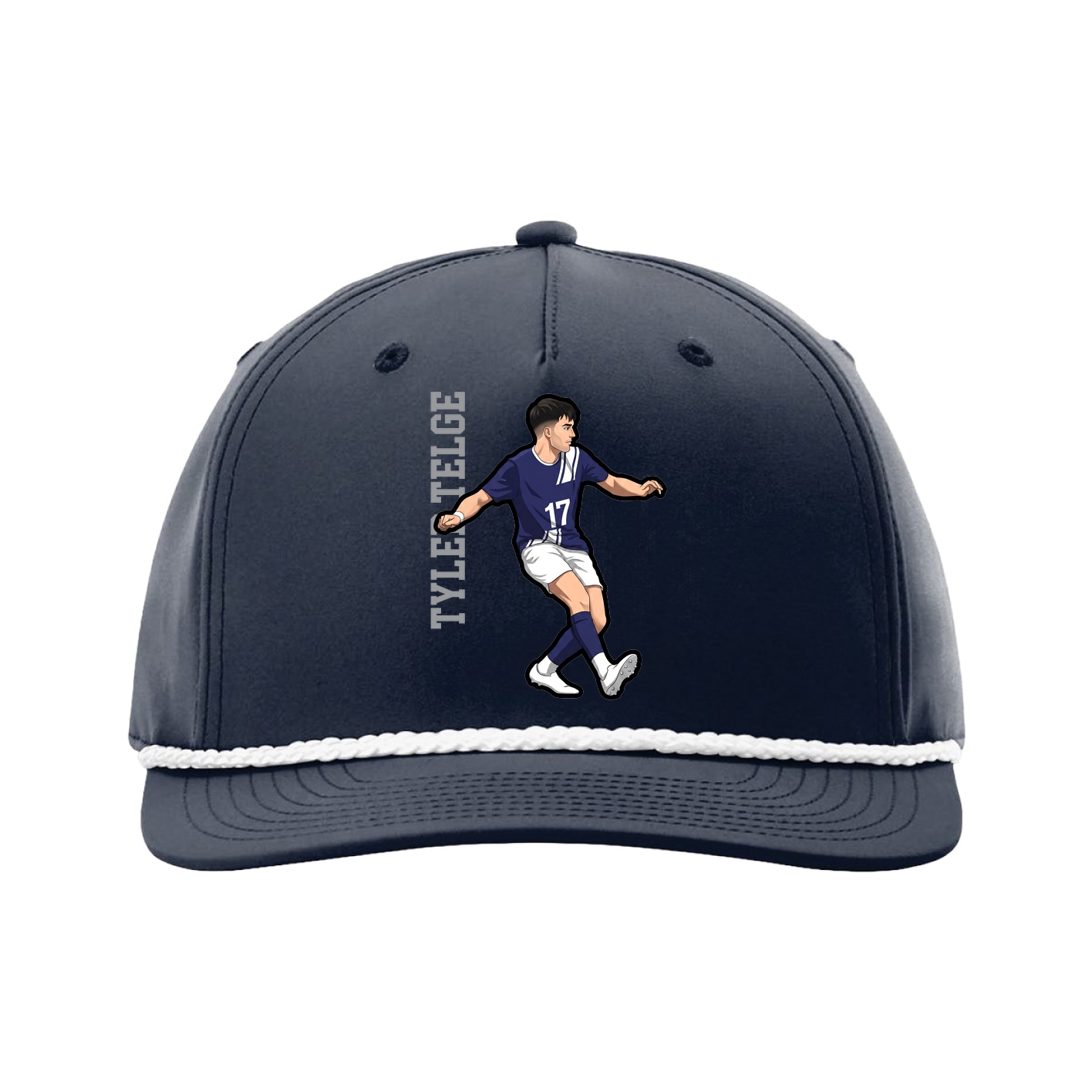Five-Panel Classic Rope Cap — Name Vertical in Navy