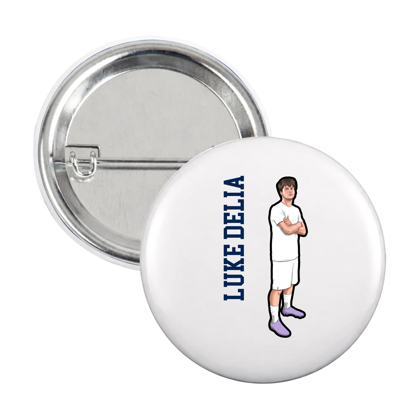Game Day Button — Name Vertical in White