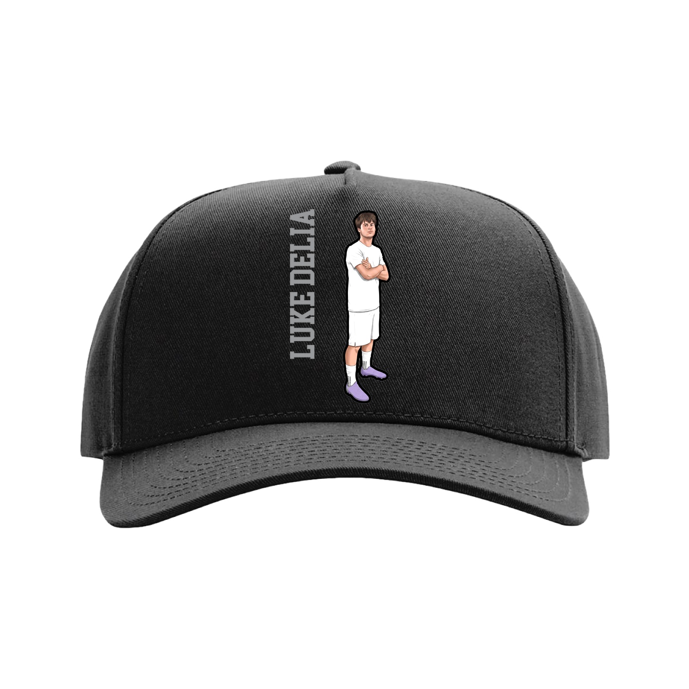 Full Fabric Five-Panel Champ Cap — Name Vertical in Black