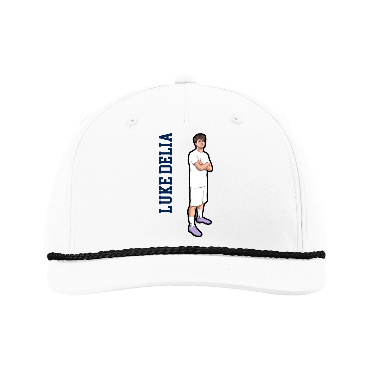 Five-Panel Classic Rope Cap — Name Vertical in White