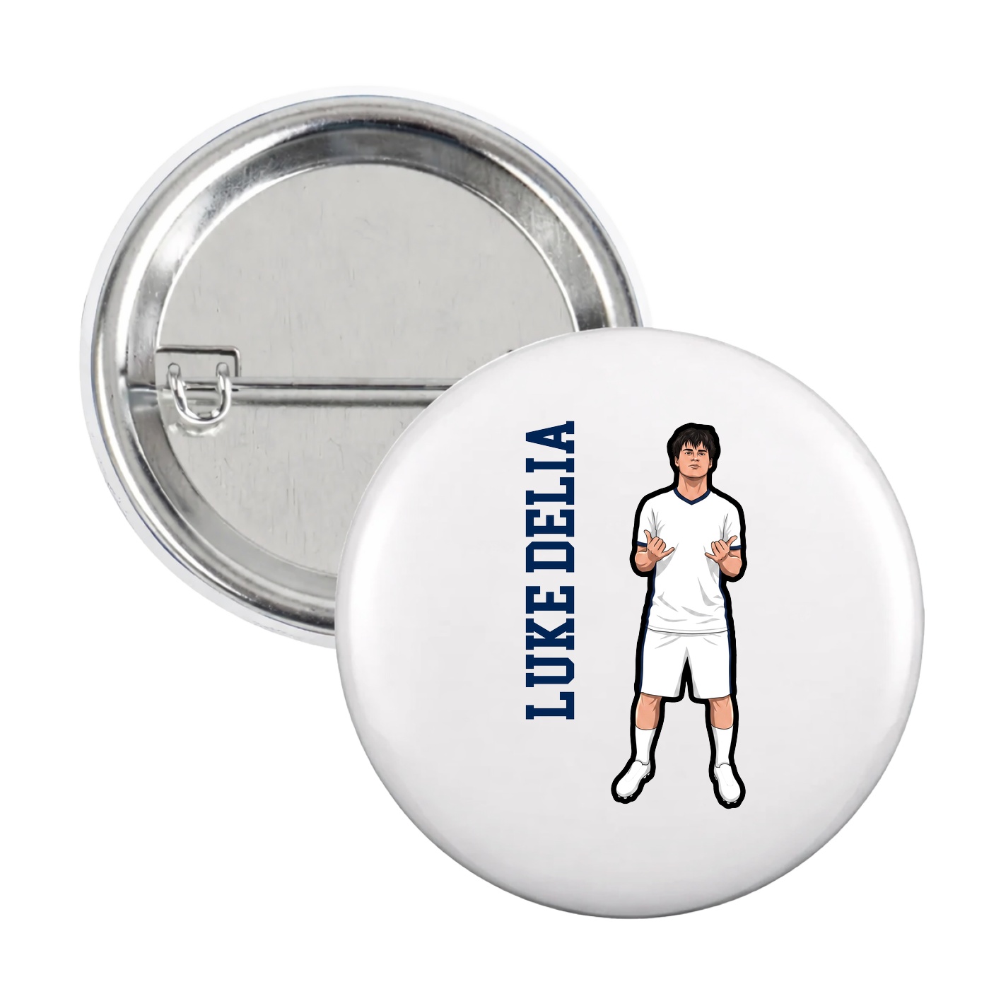 Game Day Button — Name Vertical in White