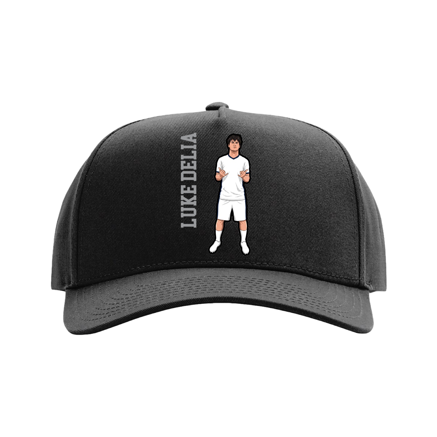 Full Fabric Five-Panel Champ Cap — Name Vertical in Black