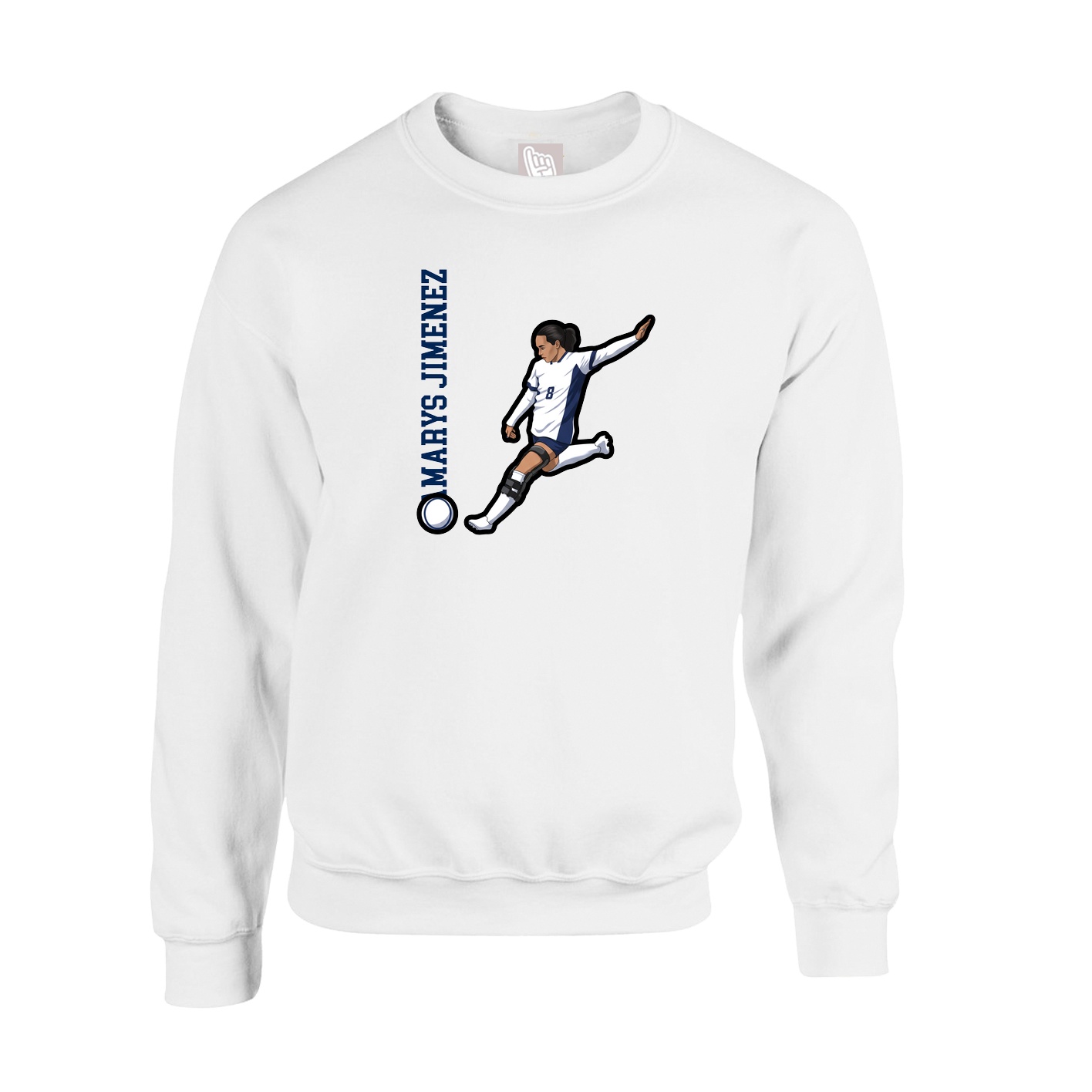 Fleece Crew — Name Vertical in White