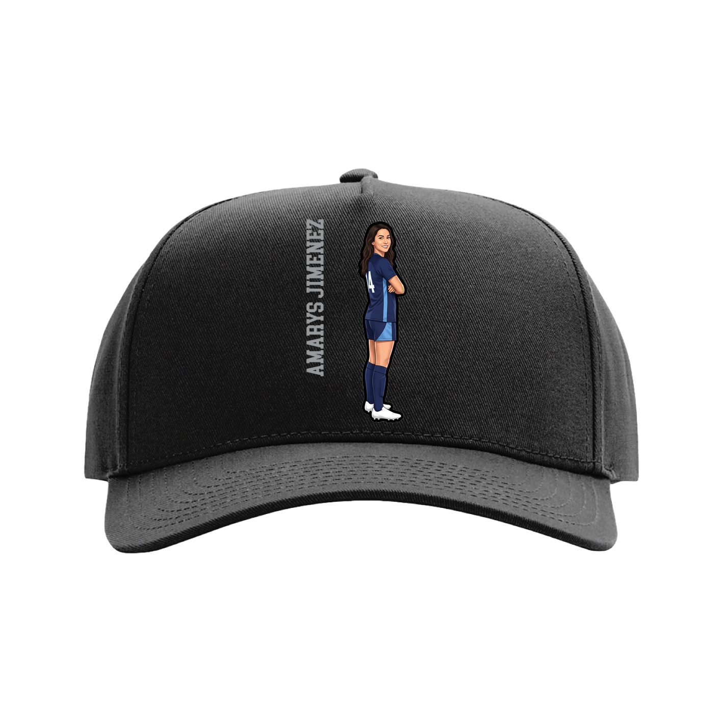 Full Fabric Five-Panel Champ Cap — Name Vertical in Black