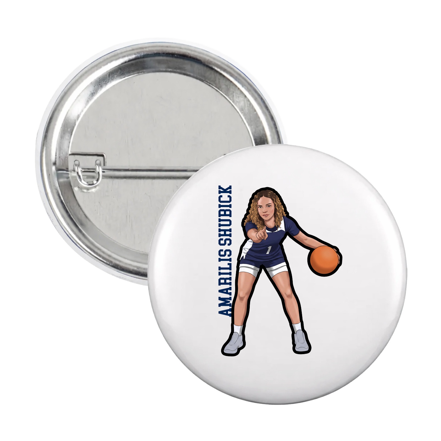 Game Day Button — Name Vertical in White