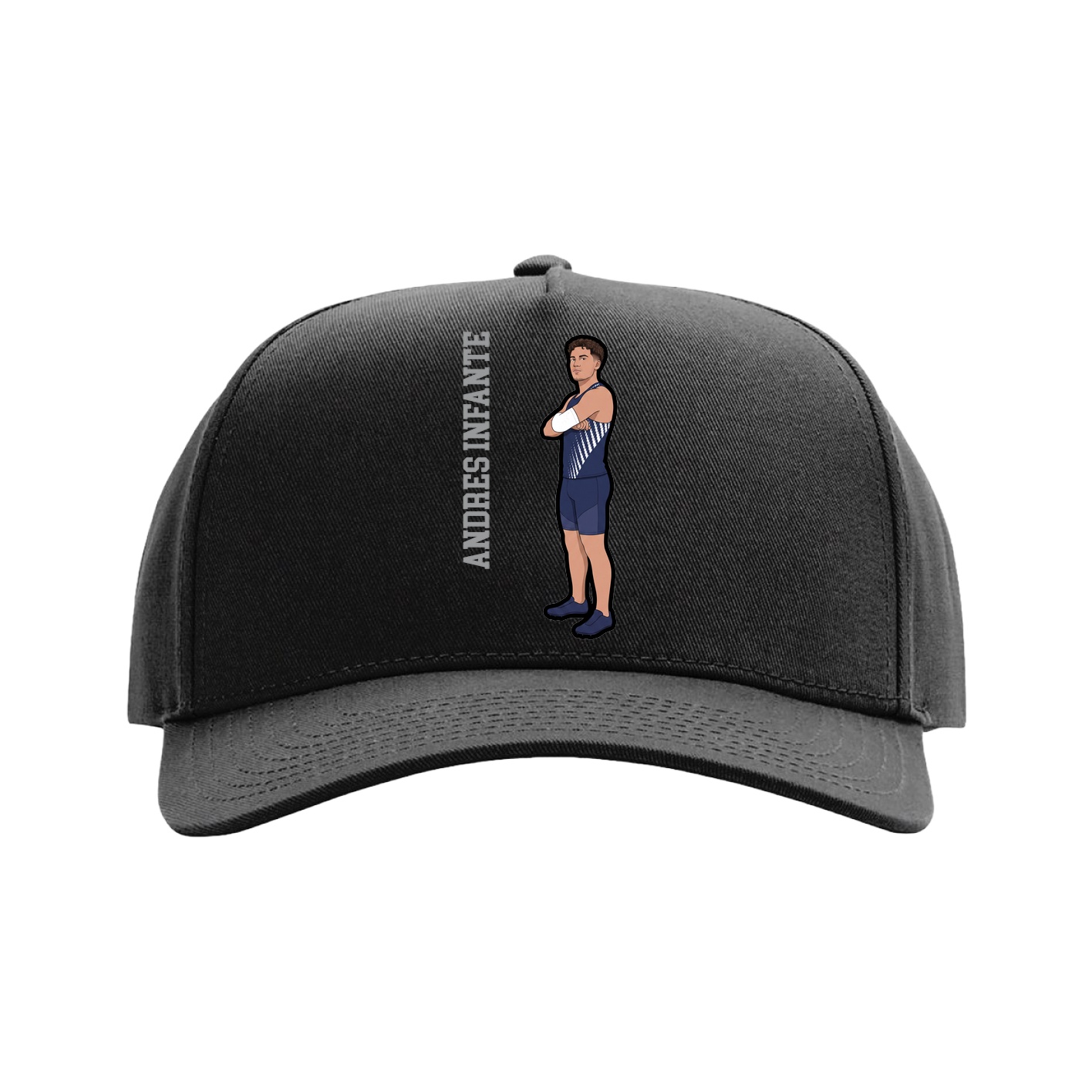 Full Fabric Five-Panel Champ Cap — Name Vertical in Black
