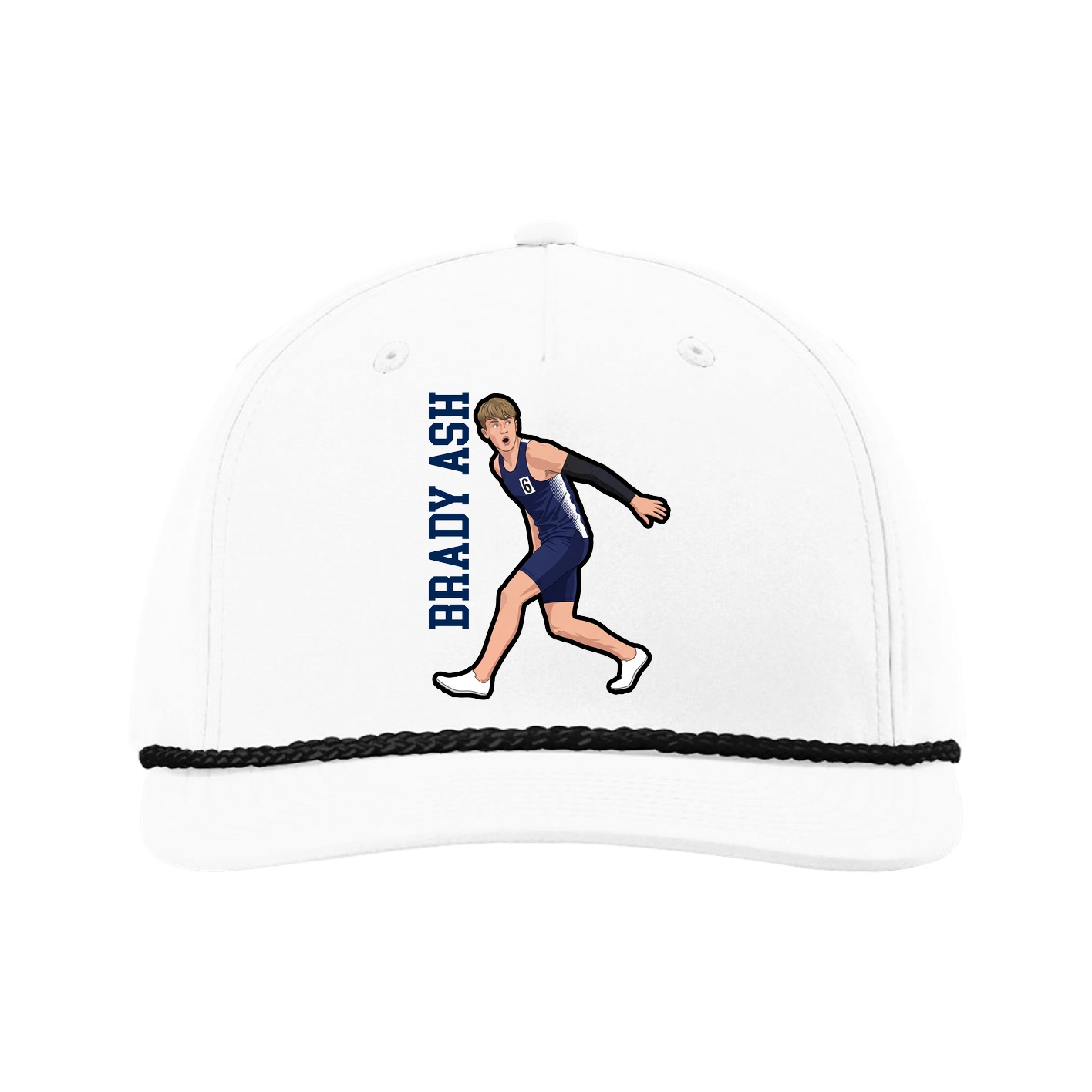 Five-Panel Classic Rope Cap — Name Vertical in White