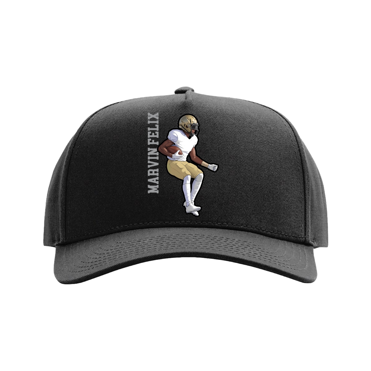 Full Fabric Five-Panel Champ Cap — Name Vertical in Black