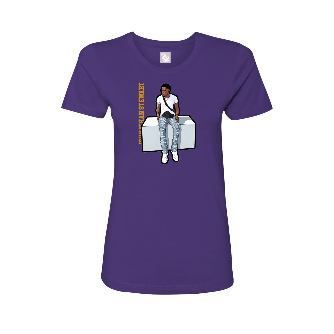 Fitted Women's Tee — Name Vertical in Purple