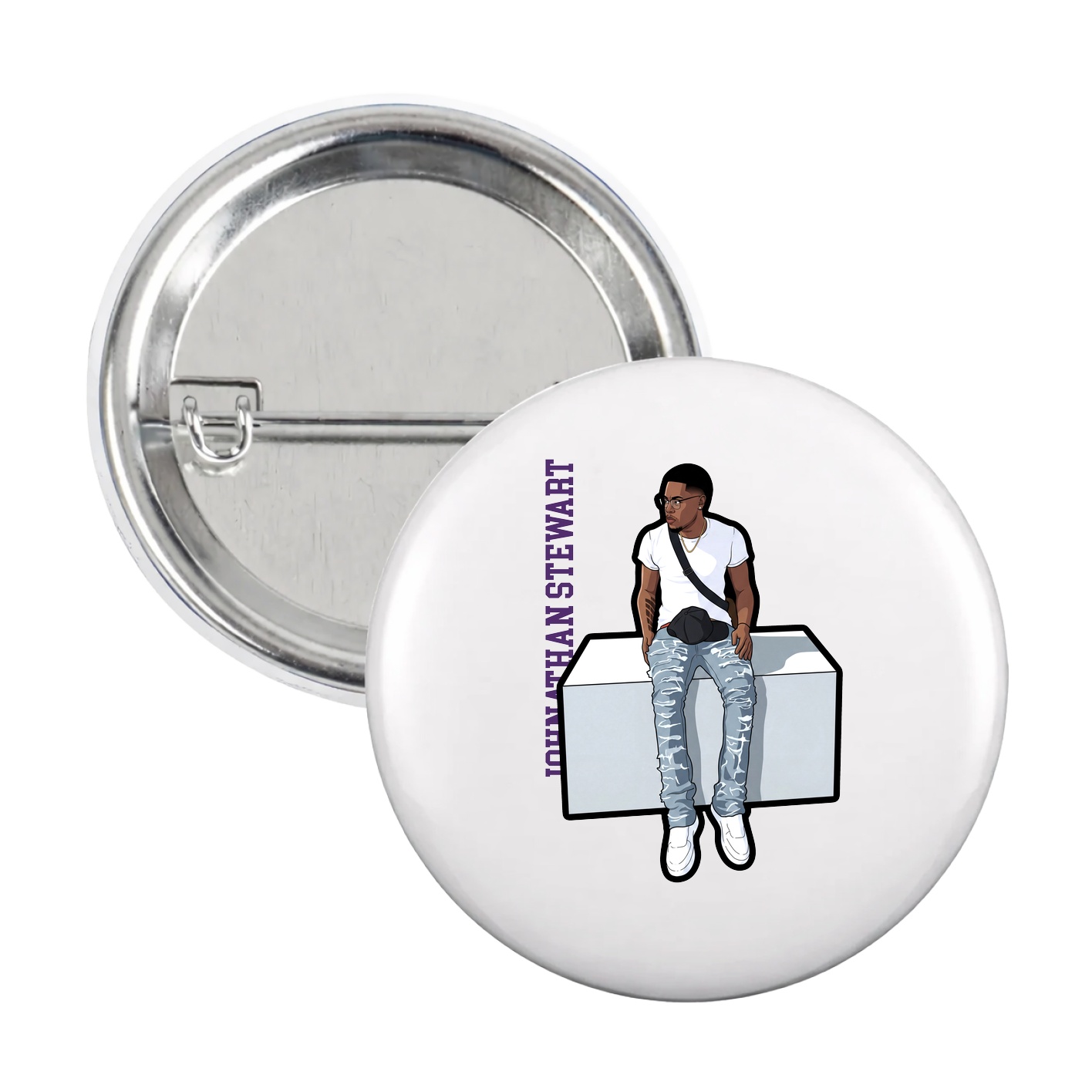 Game Day Button — Name Vertical in White