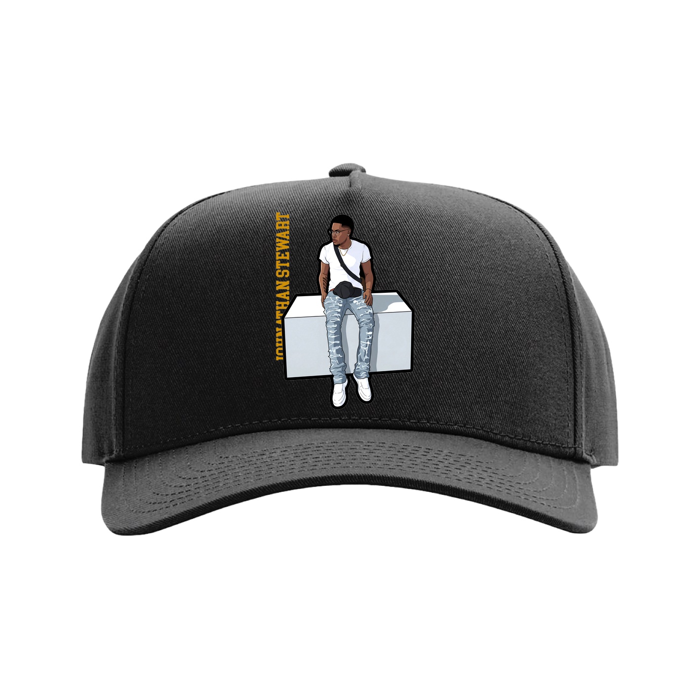 Full Fabric Five-Panel Champ Cap — Name Vertical in Black