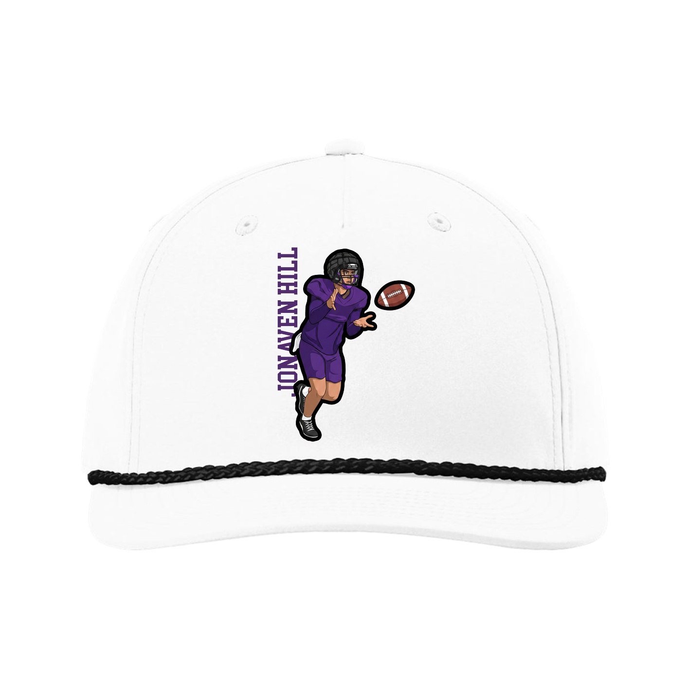 Five-Panel Classic Rope Cap — Name Vertical in White