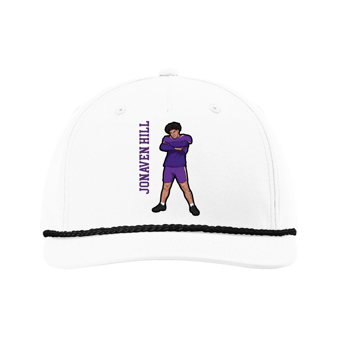 Five-Panel Classic Rope Cap — Name Vertical in White