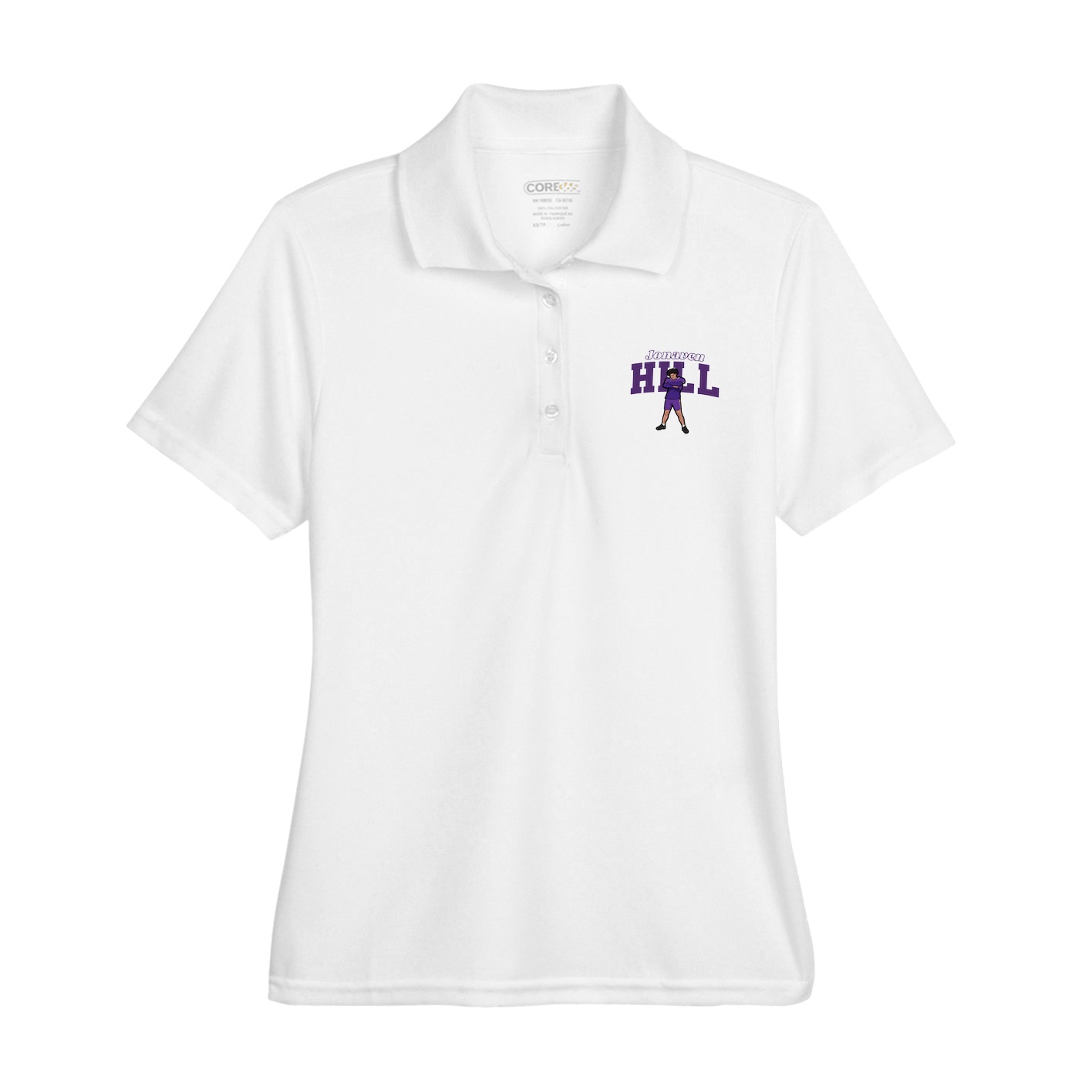 Womens Performance Polo — Name Arch in White