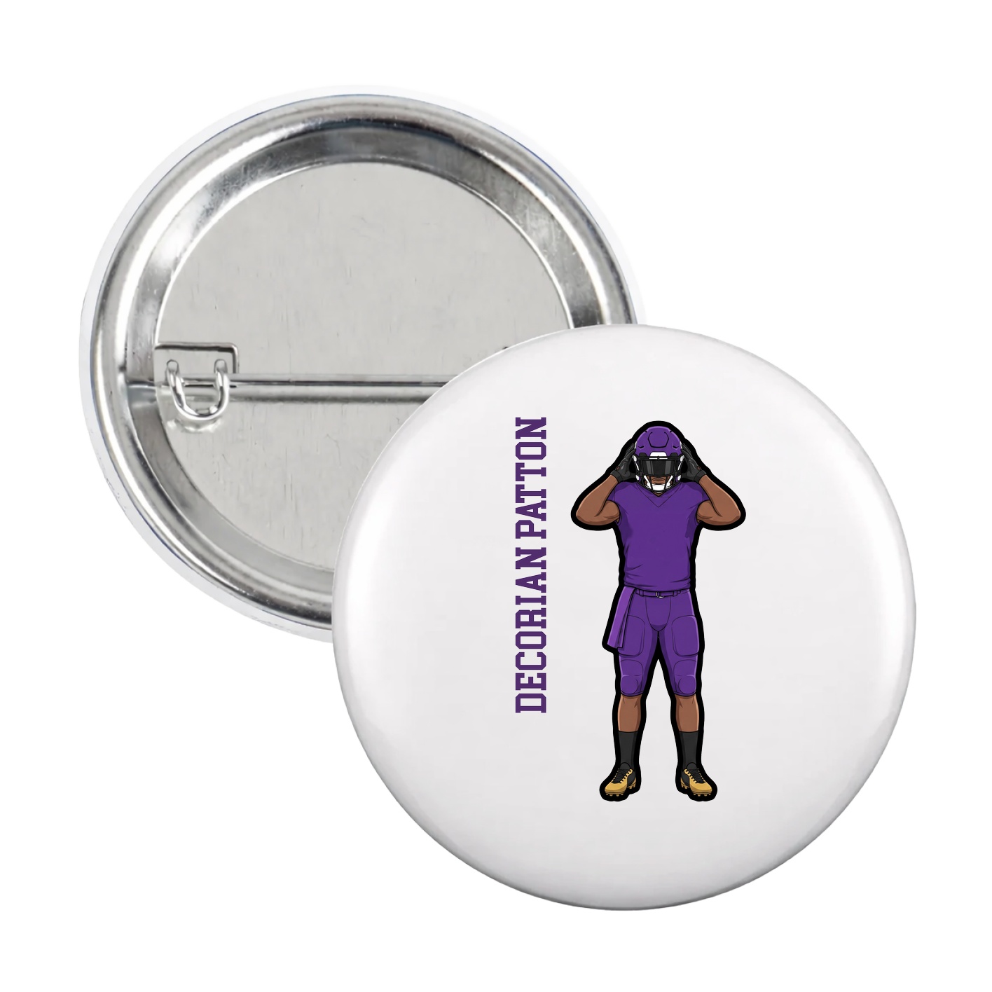Game Day Button — Name Vertical in White