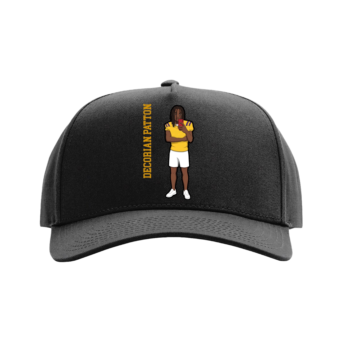 Full Fabric Five-Panel Champ Cap — Name Vertical in Black