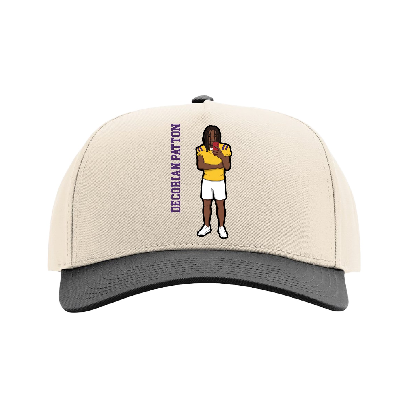 Full Fabric Five-Panel Champ Cap — Name Vertical in Cream/Black