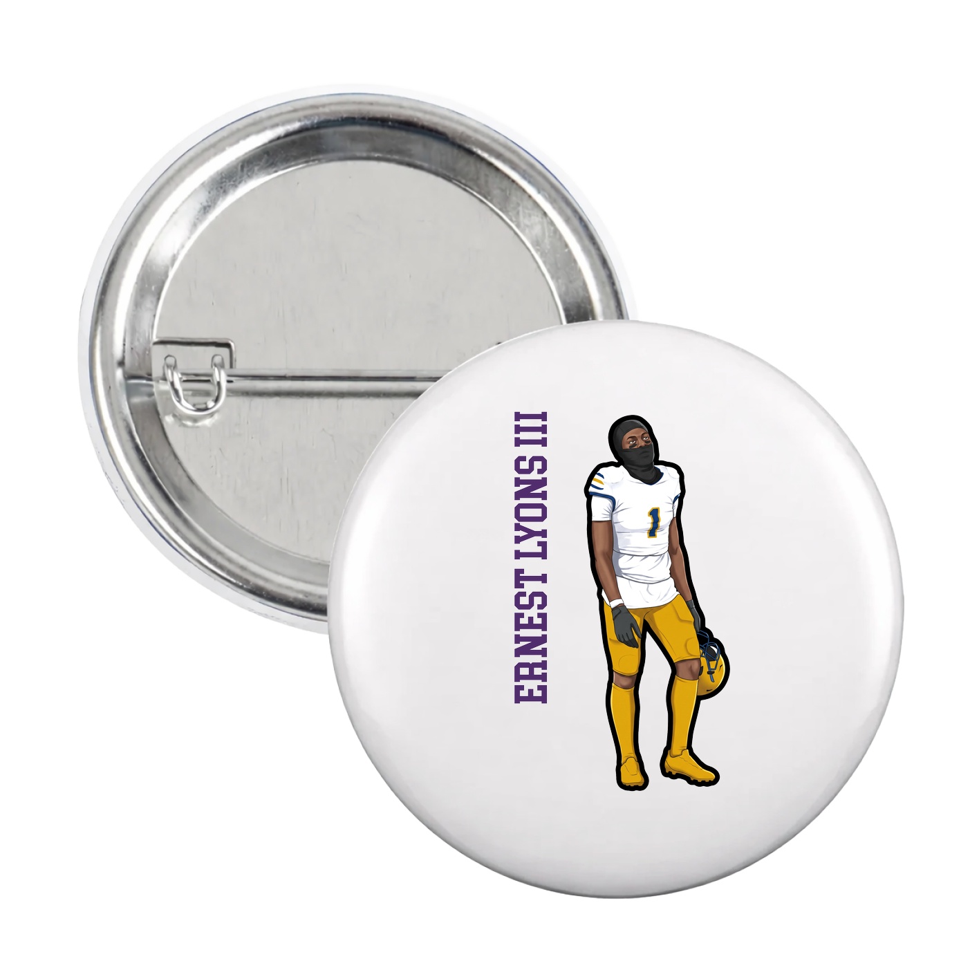 Game Day Button — Name Vertical in White