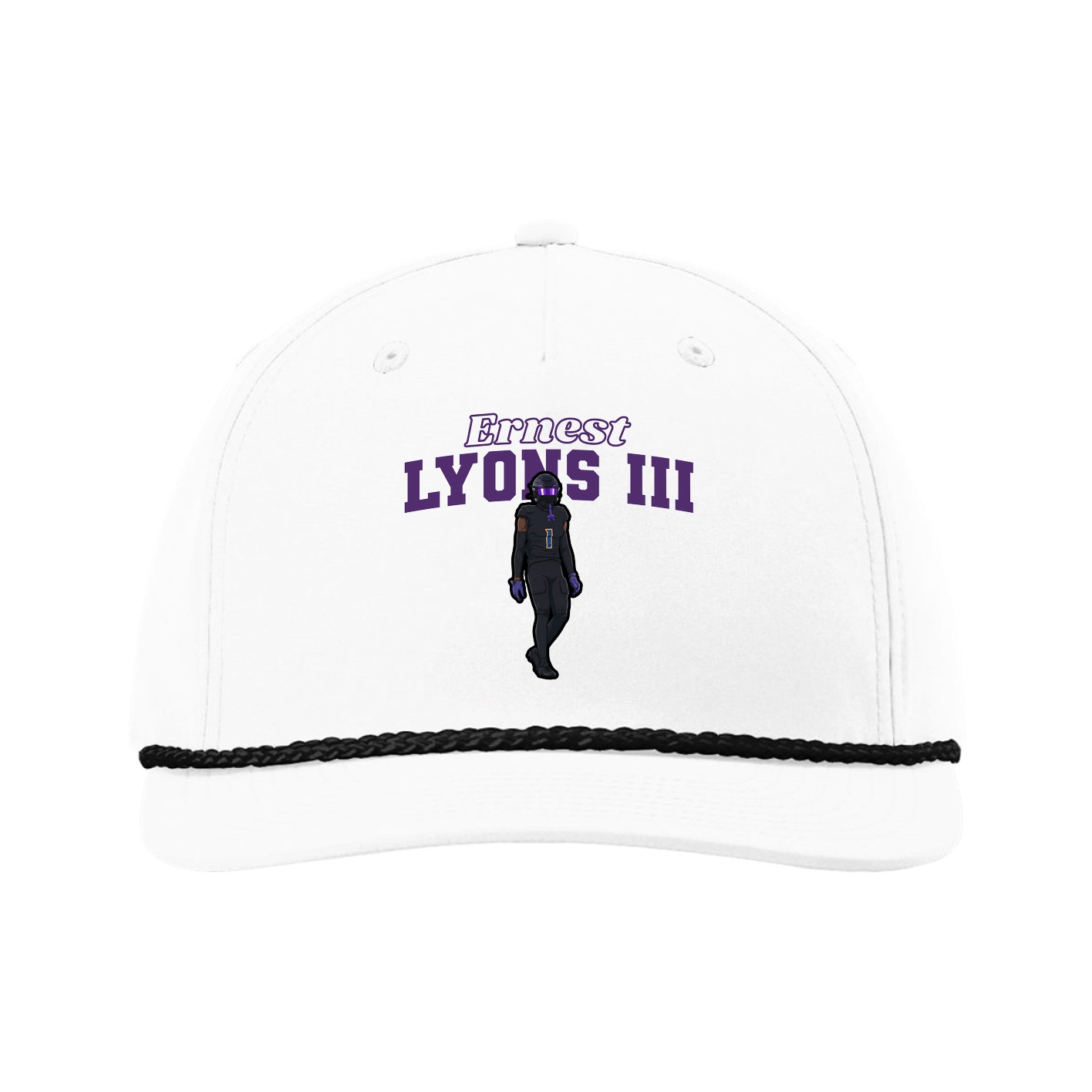 Five-Panel Classic Rope Cap — Name Arch in White