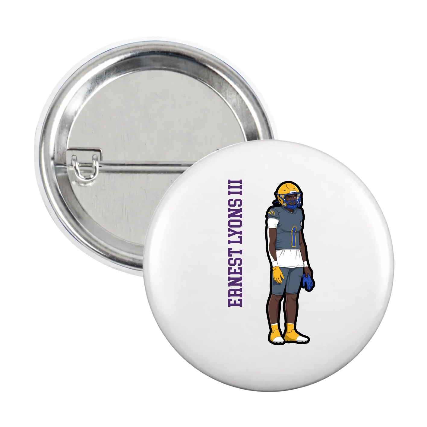 Game Day Button — Name Vertical in White