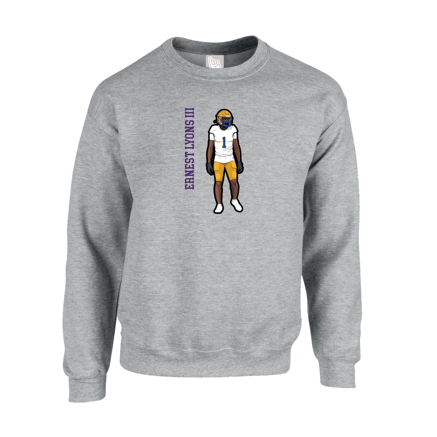 Fleece Crew — Name Vertical in Grey