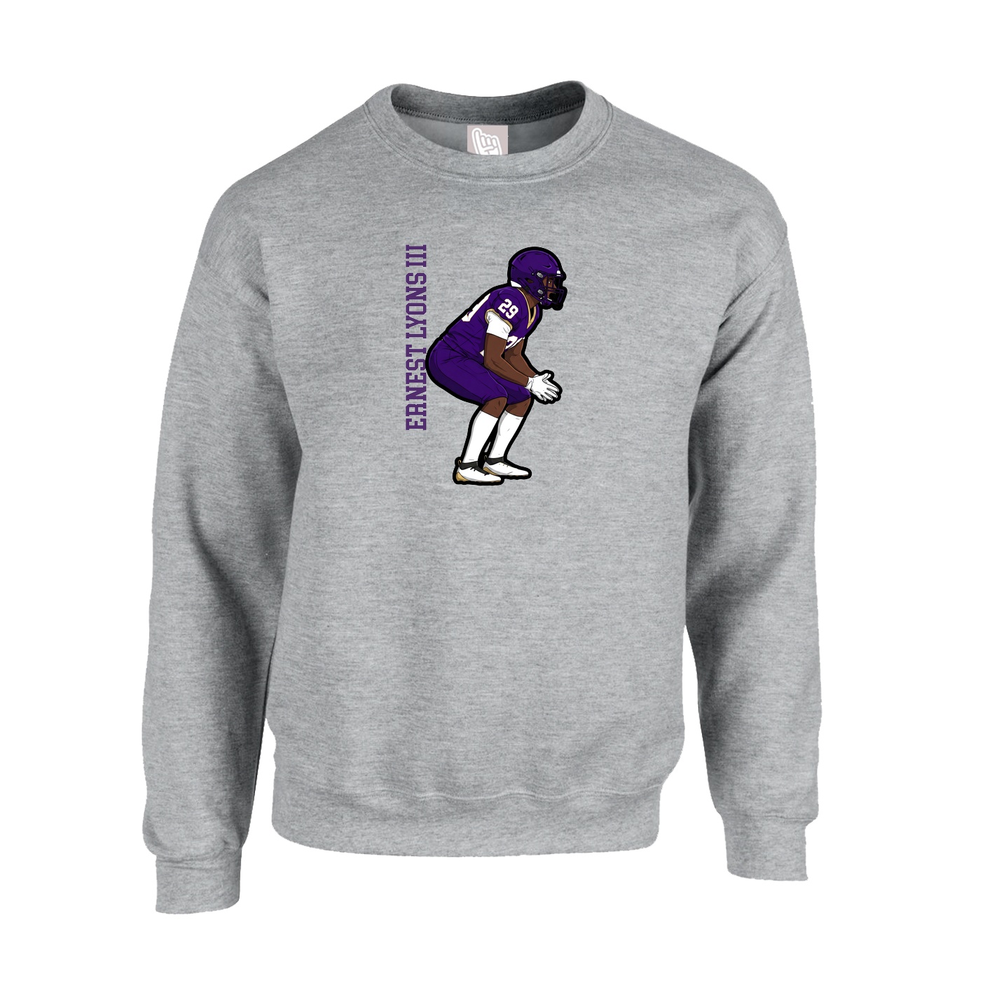 Fleece Crew — Name Vertical in Grey