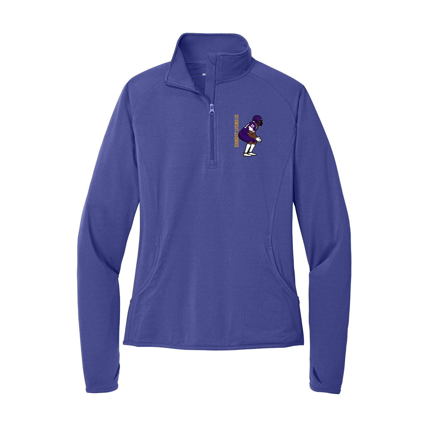 Women's Q-Zip Pullover — Name Vertical in Purple