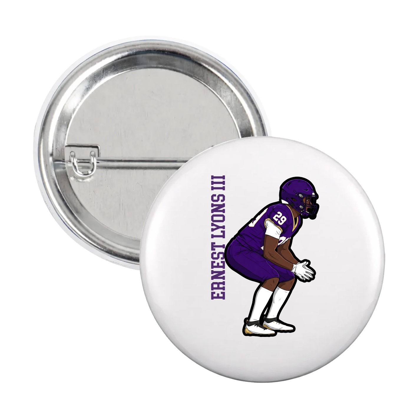 Game Day Button — Name Vertical in White