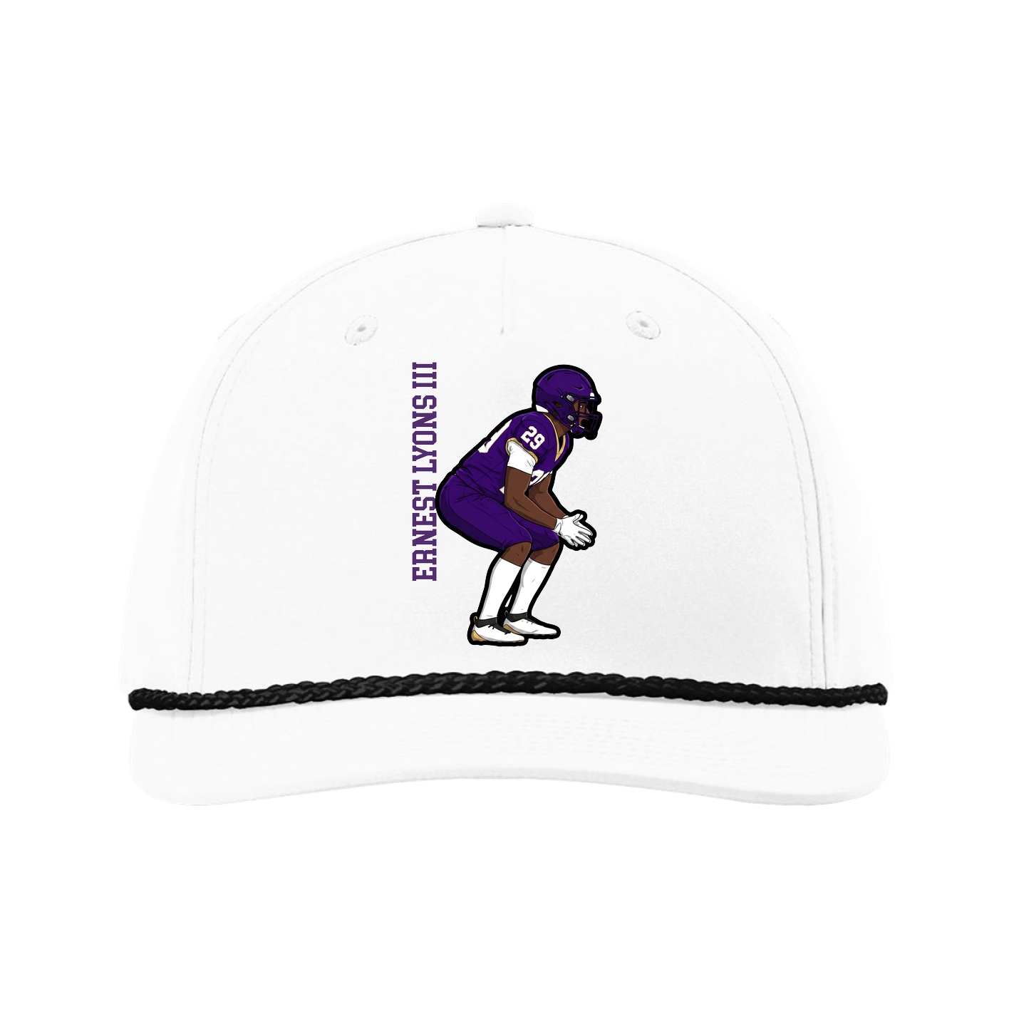 Five-Panel Classic Rope Cap — Name Vertical in White
