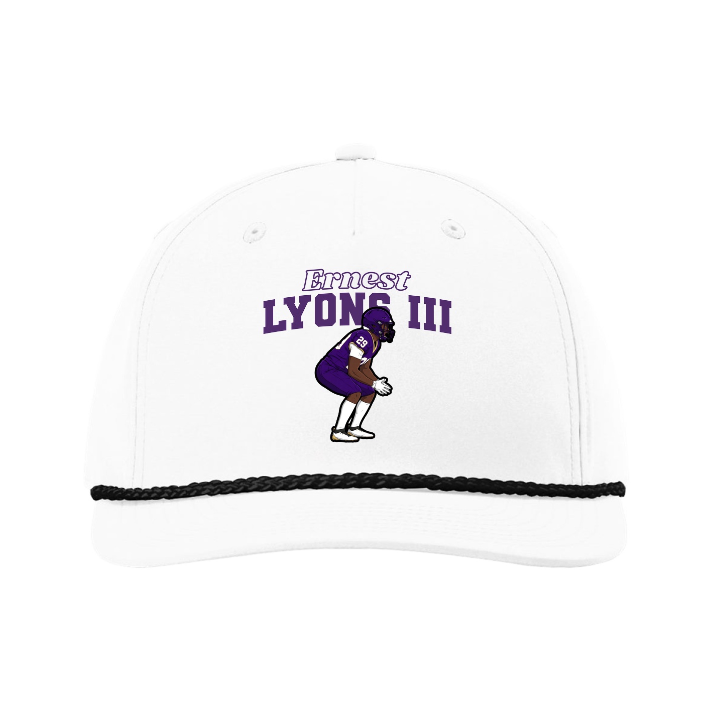 Five-Panel Classic Rope Cap — Name Arch in White