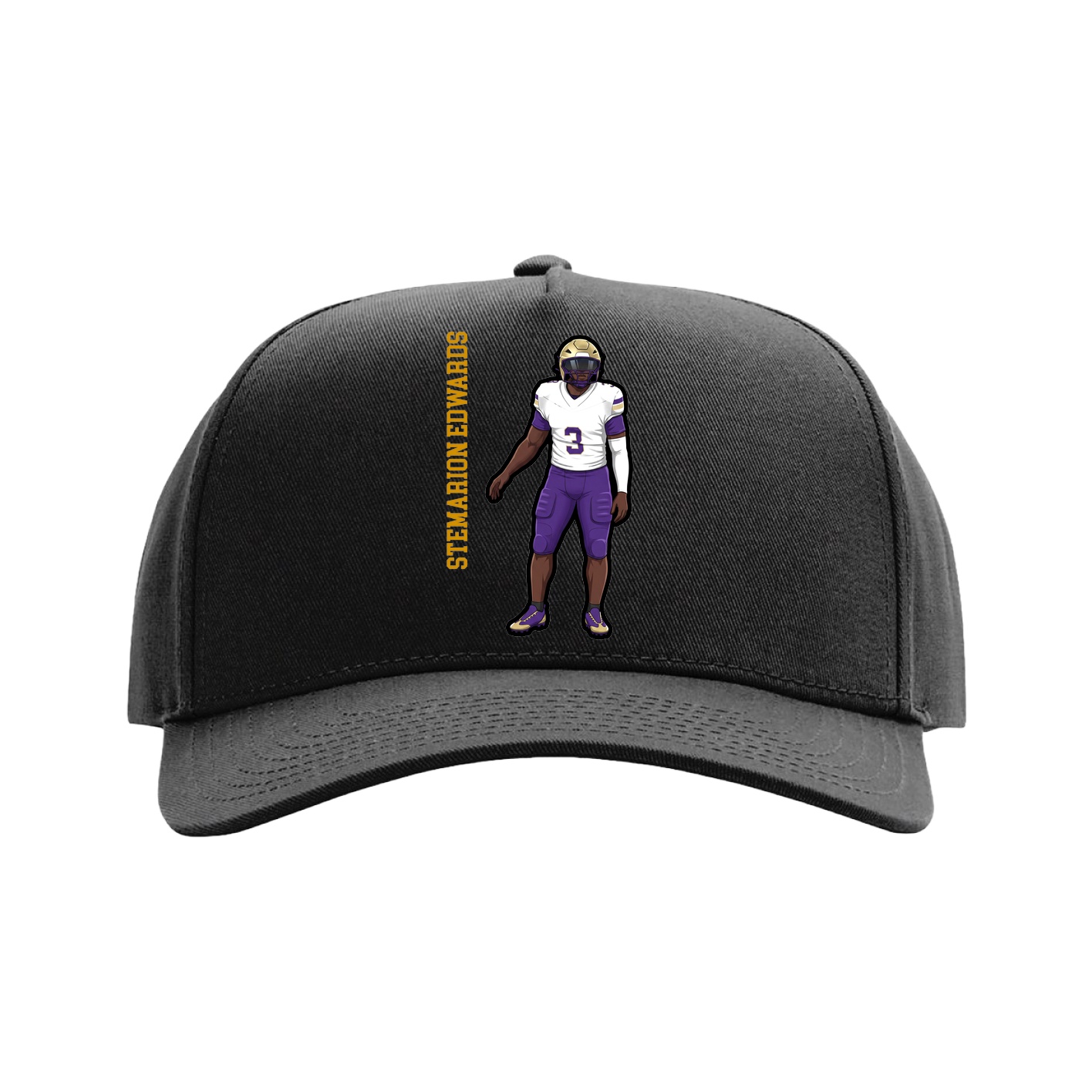 Full Fabric Five-Panel Champ Cap — Name Vertical in Black