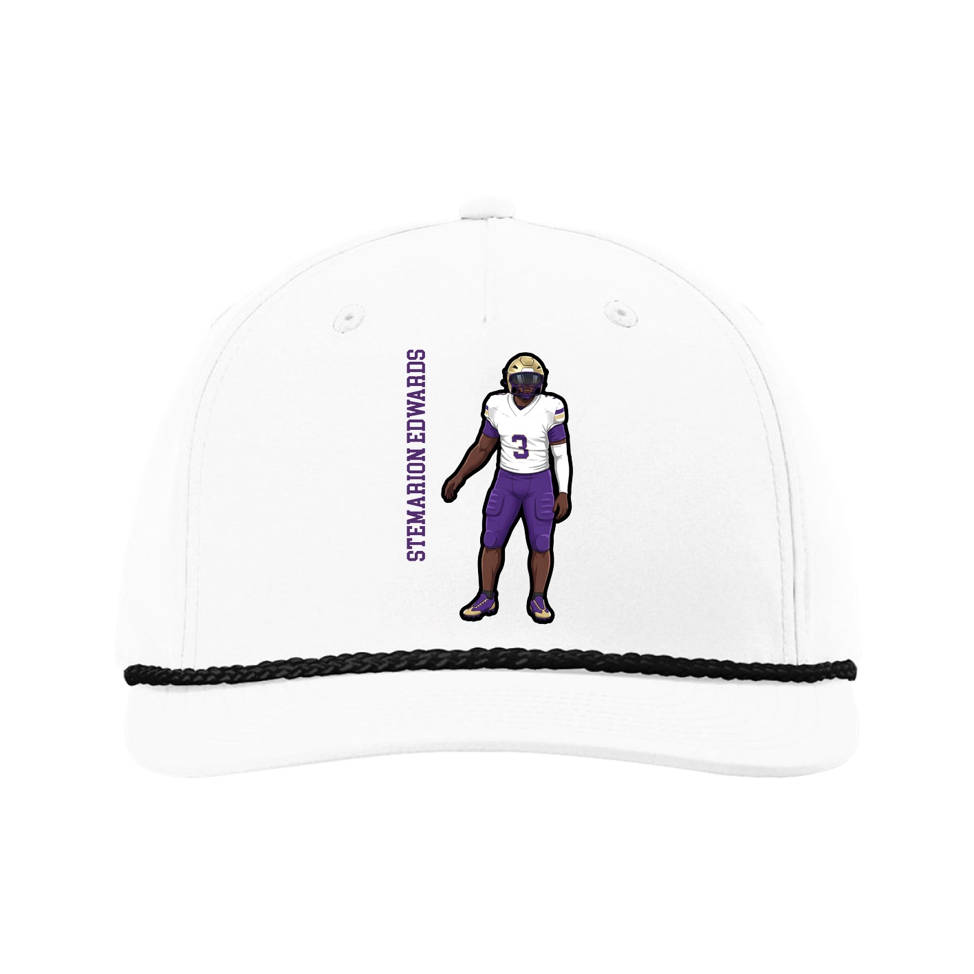 Five-Panel Classic Rope Cap — Name Vertical in White