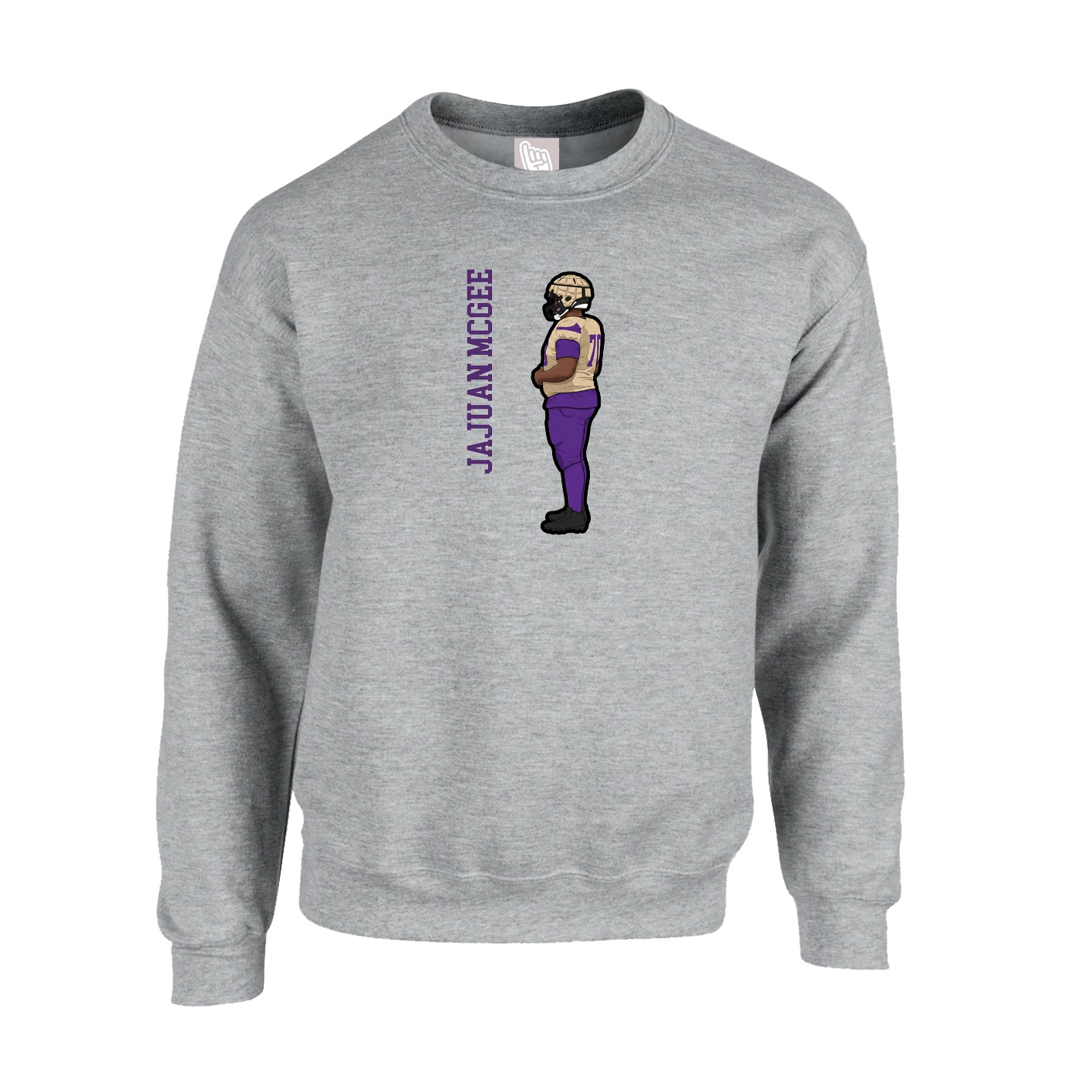Fleece Crew — Name Vertical in Grey