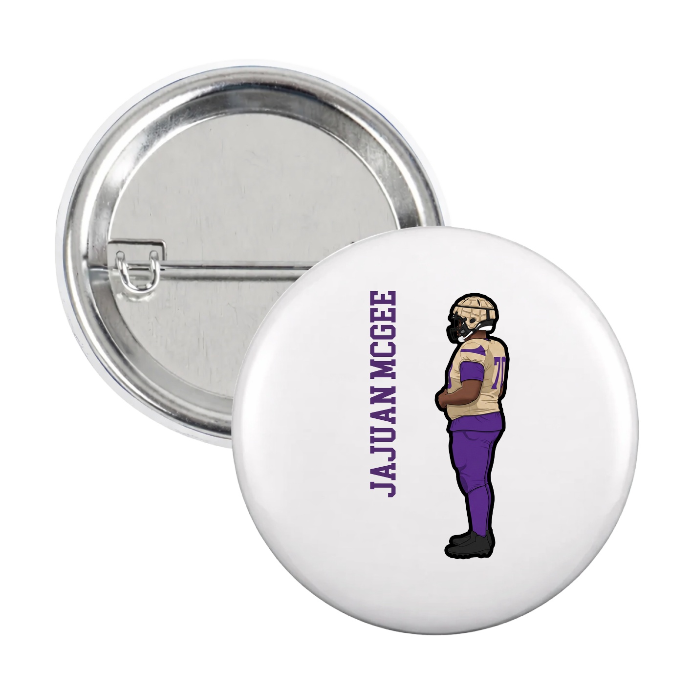 Game Day Button — Name Vertical in White