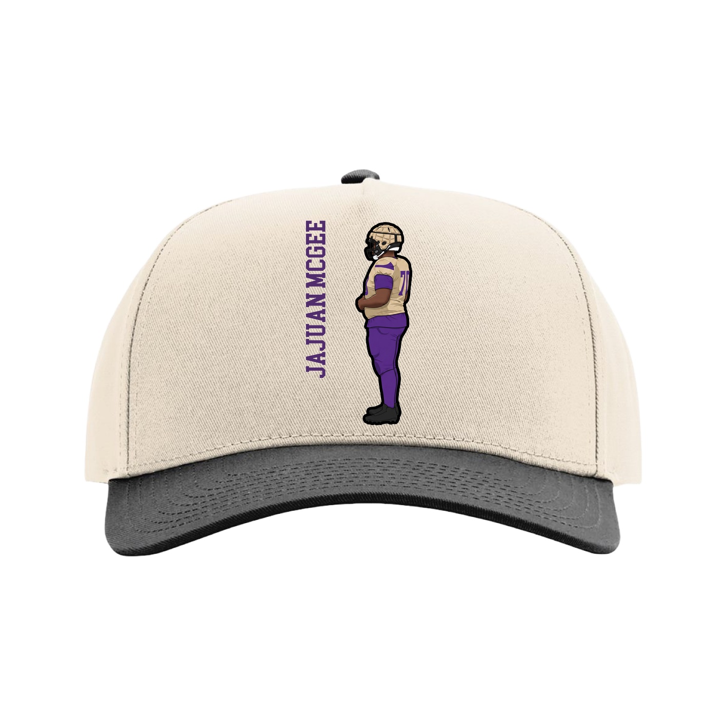 Full Fabric Five-Panel Champ Cap — Name Vertical in Cream/Black