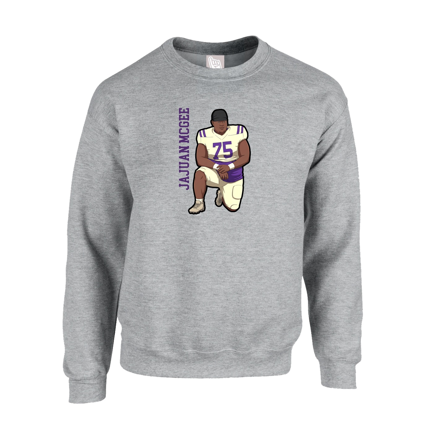 Fleece Crew — Name Vertical in Grey