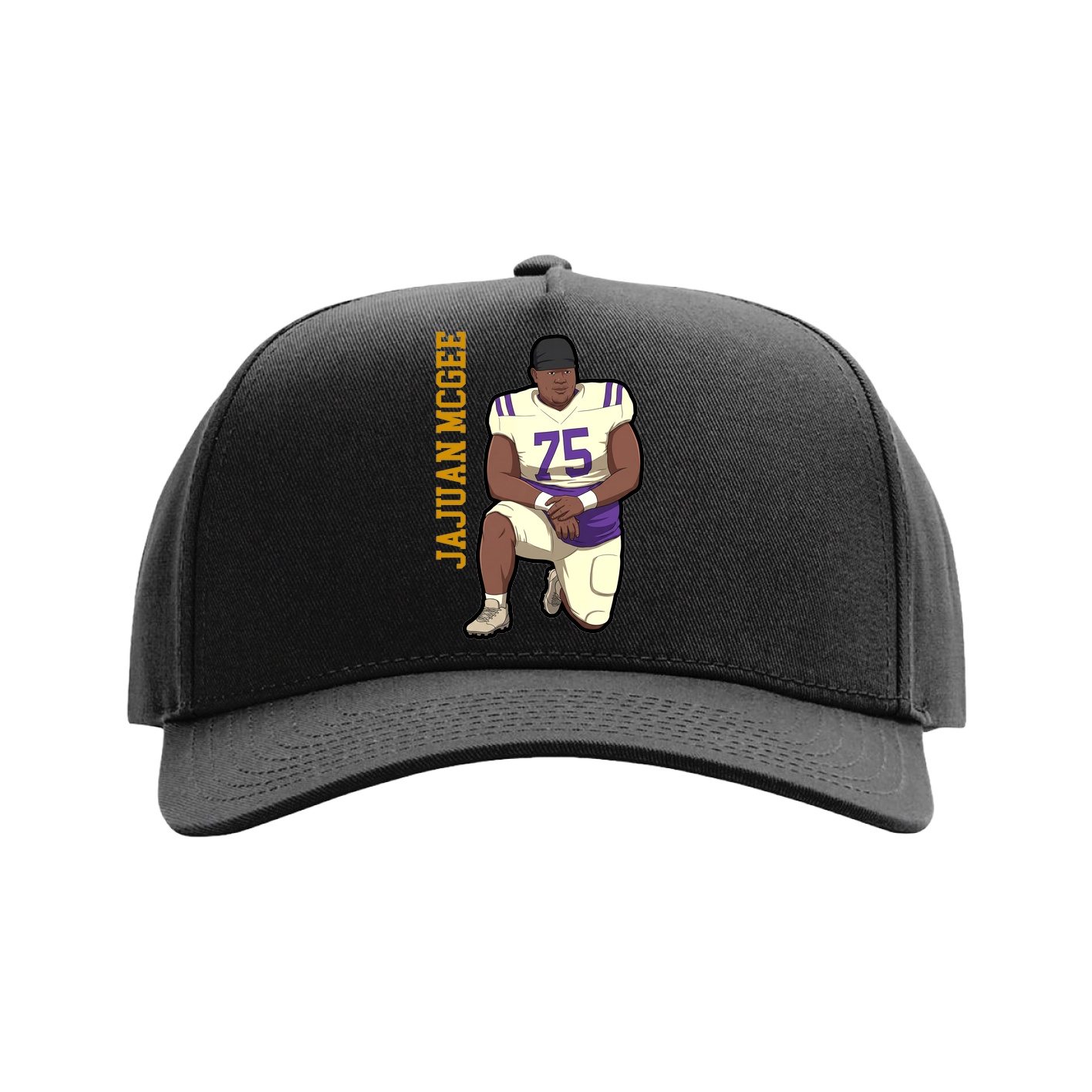 Full Fabric Five-Panel Champ Cap — Name Vertical in Black