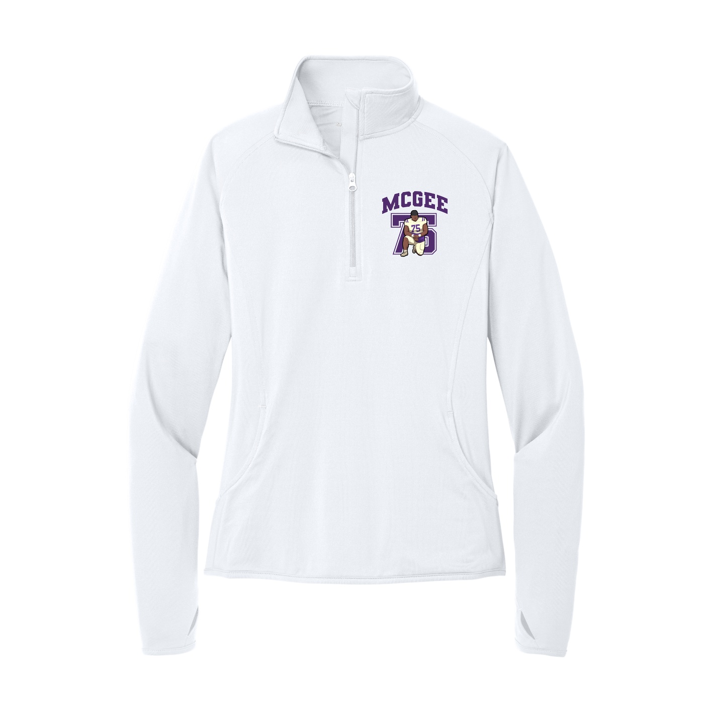 Women's Q-Zip Pullover — Number in White