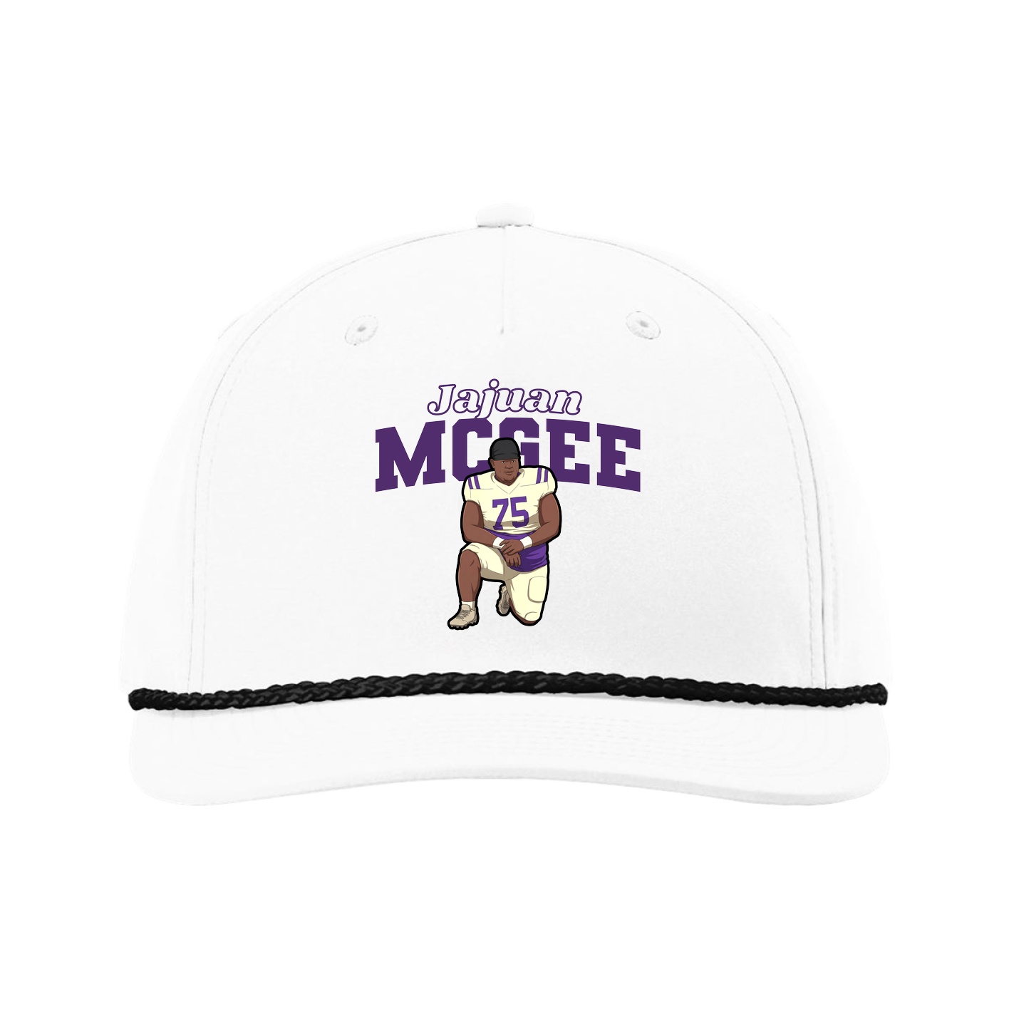 Five-Panel Classic Rope Cap — Name Arch in White